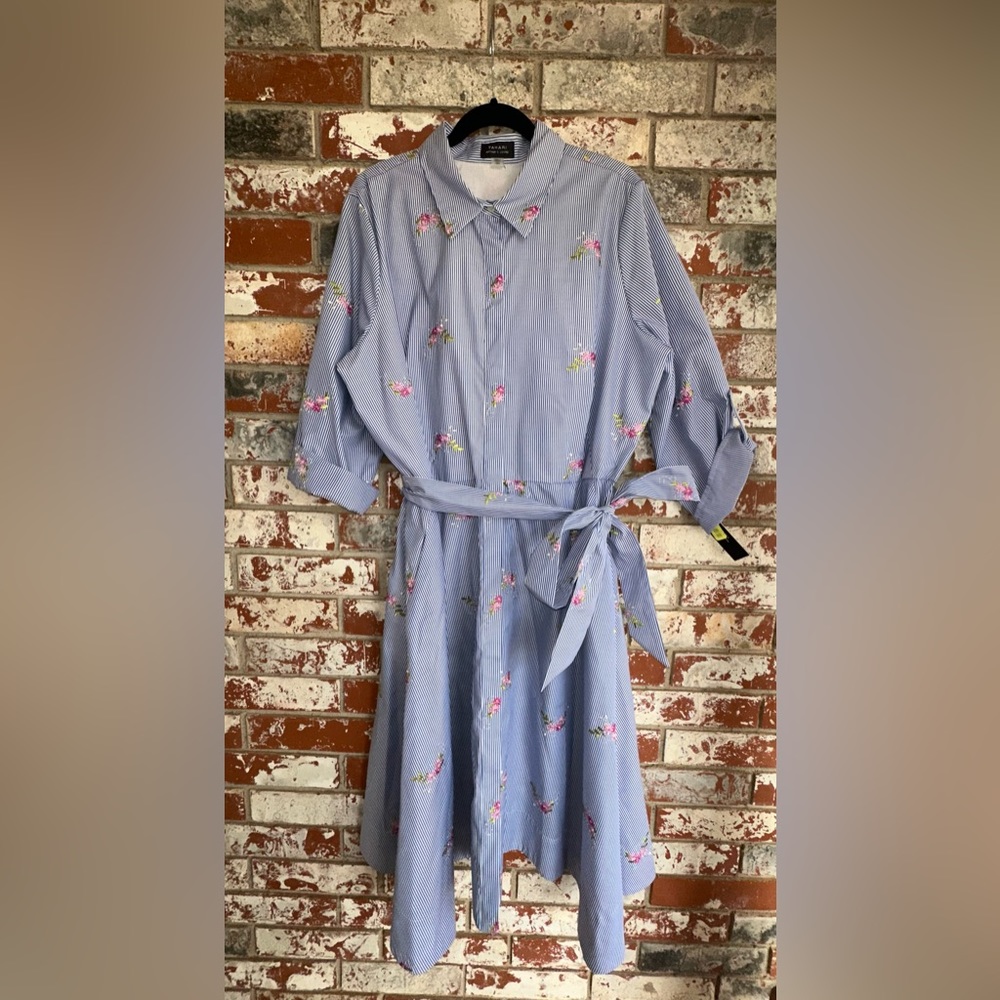 Tahari Arthur S Levi Floral Stripe Shirt Dress